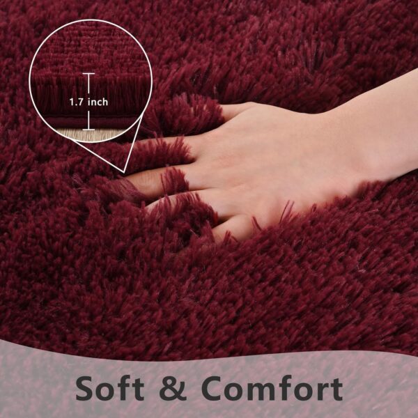 Burgundy Red Area Rug 6x9 Large Rugs for Living Room Bedroom, Fluffy Soft Rug Modern Carpets for Kids Room, Non-Skid Rectangular Indoor Rug for Girls Boys Playroom Nursery Room Home Decor - Image 3
