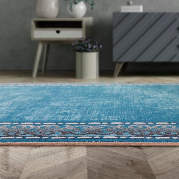 Antep Rugs Alfombras Bordered Modern 5x7 Non-Slip (Non-Skid) Low Pile Rubber Backing Indoor Area Rug (Turquoise Blue, 5' x 7') - Image 7