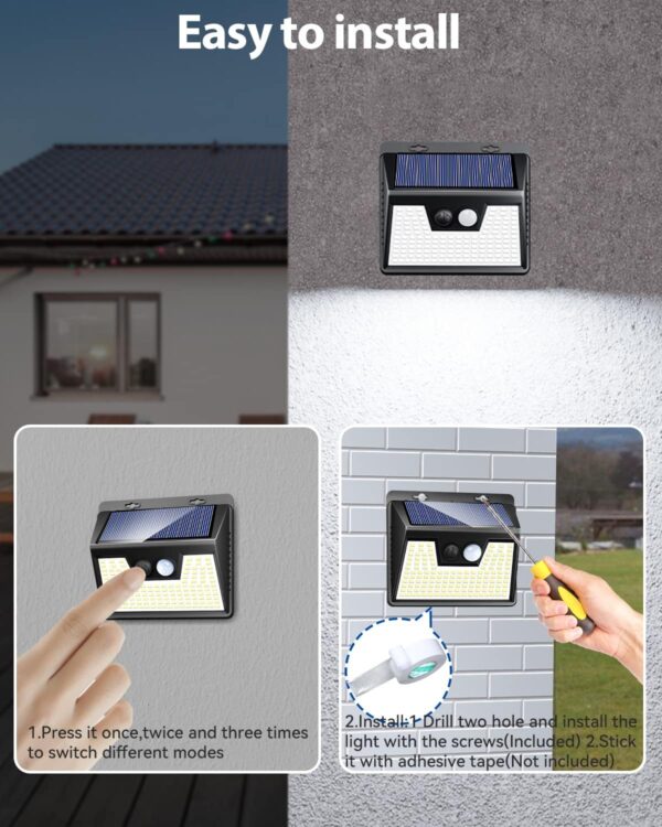 Peasur Solar Powered Lights Outdoor, 140LED 16Pack Motion Sensor Light Outside, IP65 Waterproof Fence Security Lighting with 3 Modes for Yard Wall Garden Cool White - Image 6