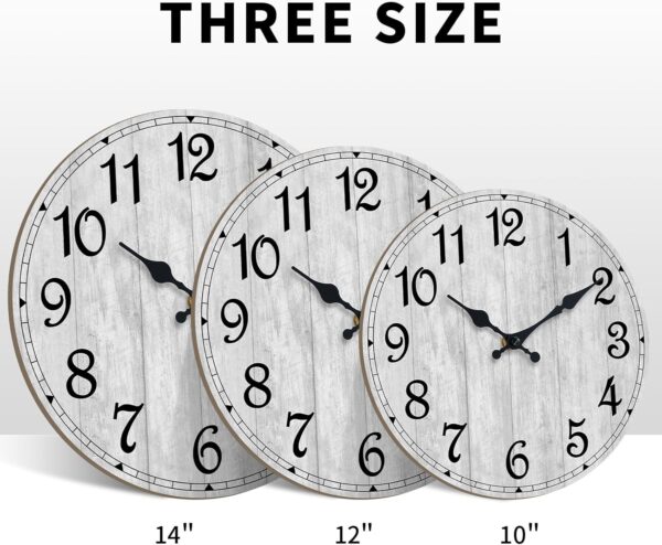 HYLANDA Wall Clock, 10 Inch Rustic Wall Clocks Battery Operated Silent Non Ticking, Country Round Wooden Clocks Farmhous Wall Decor for Bathroom, Living Room, Kitchen, Bedrooms, Dining Room (Gray) - Image 3