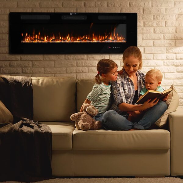 Electric Fireplace, 50 inch Recessed Wall Mounted Fire Place Heater with Remote Control Timer LED Adjustable Flame for Living Room Bedroom - Image 2
