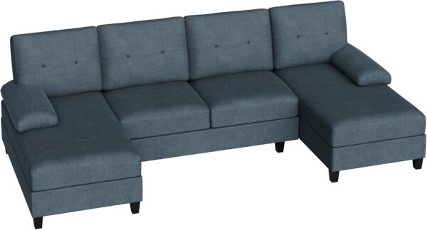 Shintenchi Sectional Couches for Living Room, U Shaped Sofa Couch with Double Chaise, 4-Seat Living Room Furniture Sets with Soft Cushion & Linen Fabric, Dark Grey - Image 7