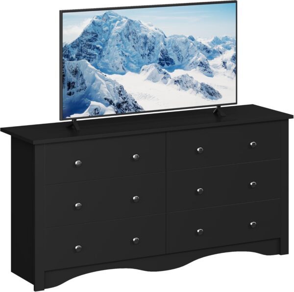 Furmax TV Stand, Entertainment Center with 6 Wood Drawers for Bedroom, Media Console Table for TV up to 65 inch, Double Dresser for Living Room Hallway Entryway (Black) - Image 3