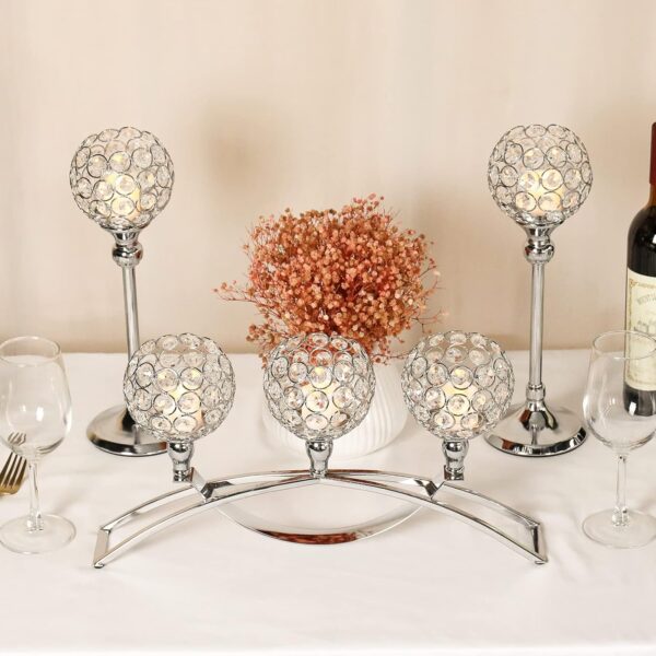 Silver Crystal Candle Holders Decorative Candelabra 3 Arms Candlesticks Holder Table Centerpiece Center Pieces Decoration for Dining Table Home Decor, Wedding, Party, Anniversary - Image 2