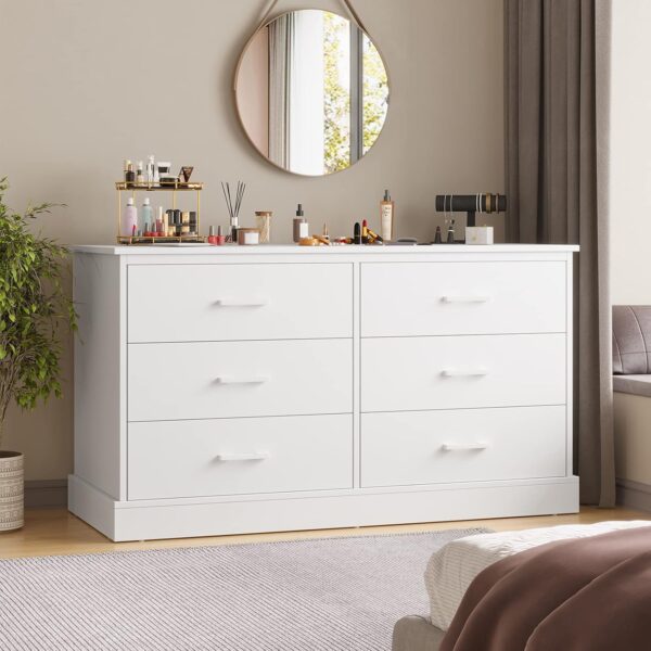 Hasuit 6 Drawer Double Dresser, Wooden Wide Chest of 6 Drawers, Large Capacity Storage Cabinet, White Dresser for Bedroom, Hallway, Entryway (White) - Image 7