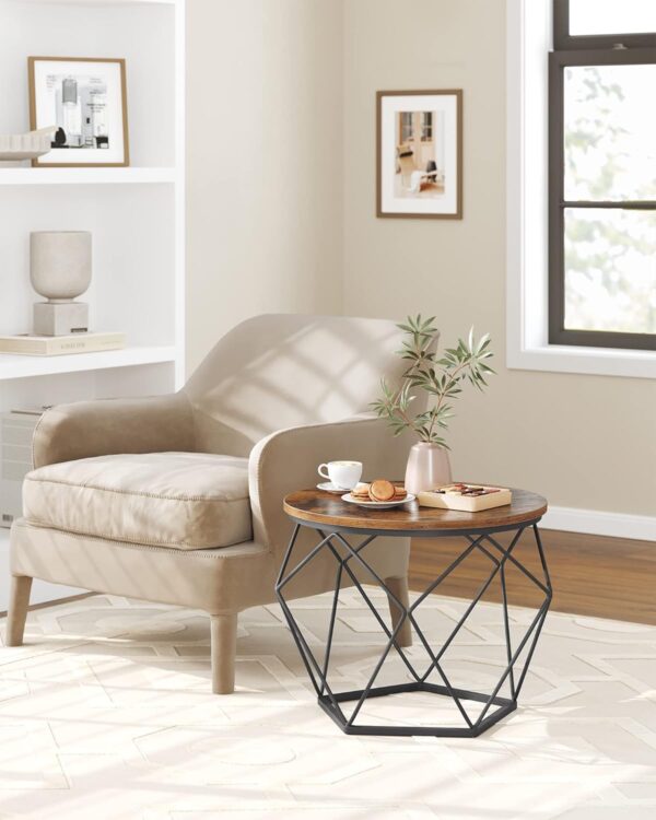 VASAGLE Small Coffee Table Set of 2, Round Coffee Table with Steel Frame, Side End Table for Living Room, Bedroom, Office, Rustic Brown and Ink Black - Image 5