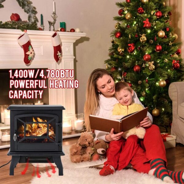 FDW Electric Fireplace Heater 20" Freestanding Fireplace Stove Portable Space Heater with Thermostat for Home Office Realistic Log Flame Effect 1500W CSA Approved Safety 20"Wx17"Hx10"D,Black - Image 2