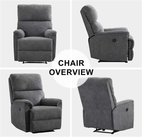 Power Recliner Chair, Electric Recliner, Breathable Fabric Single Overstuffed Recliner Sofa Chair with USB Charge Port for Elderly Living Room, Bedroom, Gray - Image 7