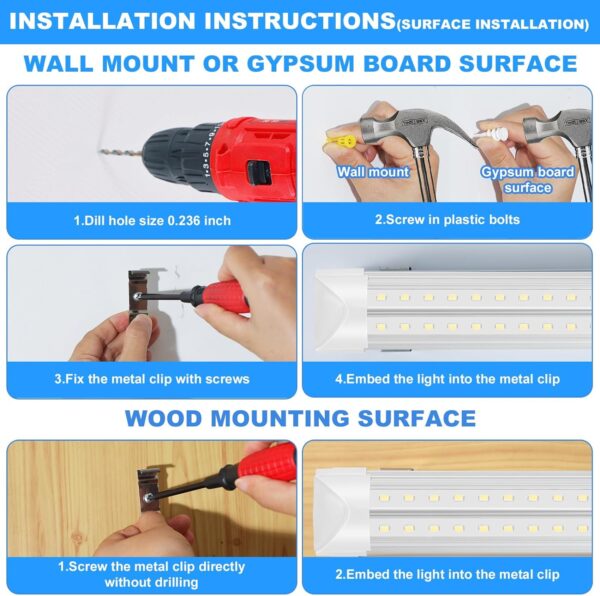 8FT LED Shop Light 10 Pack, Hanging/Surface Mount 6000K/White Light LED Tube Light, Plug & Play 72W 11520LM Super Bright High Output T8 LED Ceiling Lighting, Linkable Shop Lights for Garage - Image 6