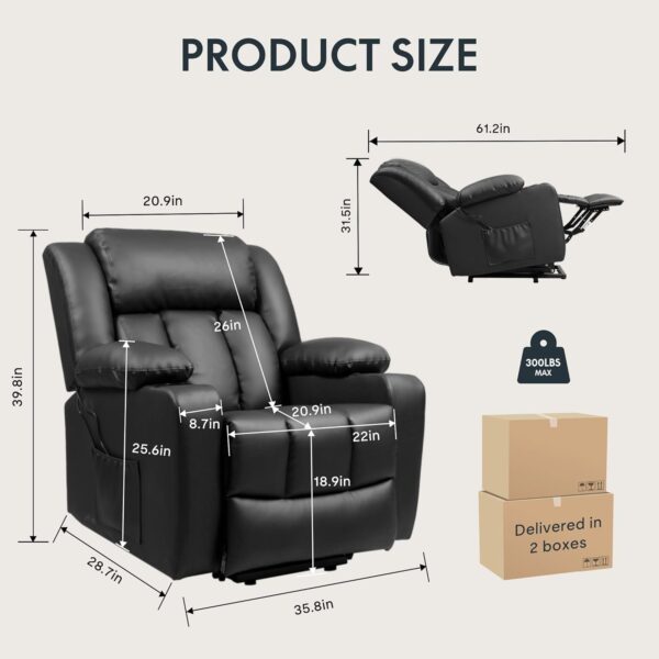 FLEXISPOT XL31 Power Lift Recliner Chair for Elderly, Oversized Electric Leather Lift Chair with Cup Holders, Side Pockets, Massage Reclining Chair Sofa for Living Room Bedroom (Black) - Image 3