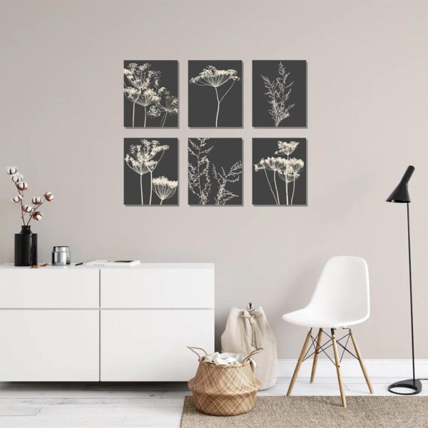 Botanical Wall Art Set of 6, Minimalist Abstract Botanical Prints Leaf Plant Wall Decor Canvas Painting, Boho Farmhouse Floral Botanical Wall Decor for Bathroom, Bedroom, Living Room, - Image 4