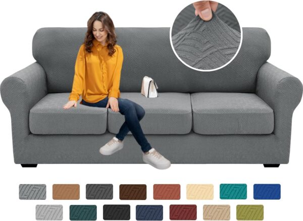 XINEAGE 2024 Newest 4 Pieces Couch Covers for 3 Cushion Couch Super Stretch Thick Soft Sofa Cover Anti Slip Sofa Slipcover Dogs Cats Furniture Protector (Light Gray, 71"-91")