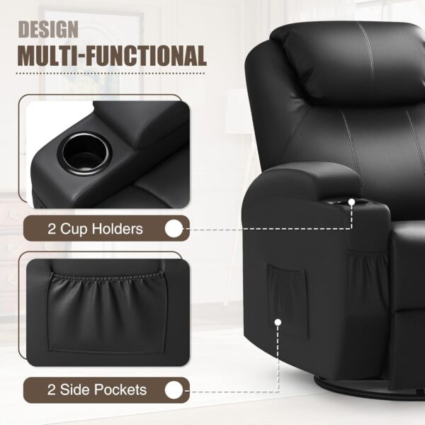 JUMMICO Recliner Chair, Rocking Massage Chairs, Home Reclining Sofa Chair, PU Leather, Ergonomic Living Room Chair with Cup Holders, Remote Control (Black) - Image 7