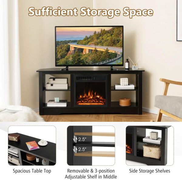 Tangkula Corner Fireplace TV Stand for TV Up to 65 Inches,with 18 Inches 5100 BTU Electric Fire Place, 7 Flame Adjustable,Suit for Living Room, Bedroom (Black) - Image 3