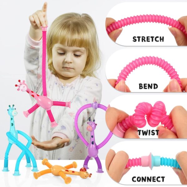 4 Pack Telescopic Suction Cup Giraffe Toy, Sensory Tubes for Toddler, Fidget Toys for 3 4 5 6 7 8 Year Old Boys Girls, Toddler Travel Toys,Christmas Stocking Stuffers for Kids - Image 4