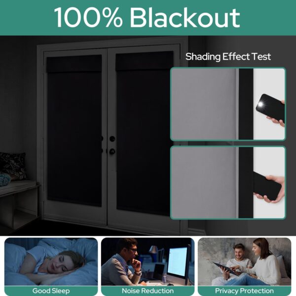 HOMEIDEAS 100% Blackout French Door Curtains, Privacy Door Curtains for Door Window, 26 X 40 Inch Room Darkening Curtains, Thermal Insulated Door Window Shades for Bedroom, (1 Panel, Light Grey) - Image 2