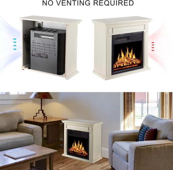 JAMFLY 26’’ Mantel Electric Fireplace Heater Small Freestanding Infrared Quartz Fireplace Stove Heater w/Log Hearth& Wood Surround Firebox, Adjustable Led Flame, Remote Control,750W-1500W, (White)… - Image 5