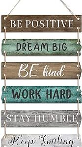6 Pieces Rustic Wall Hanging Plaque Sign Inspirational Wall Art Farmhouse Wooden Wall Signs Positive Wall Plaque with Quotes Motivational Quote Decor for Office Bedroom Living Room (Retro Style)