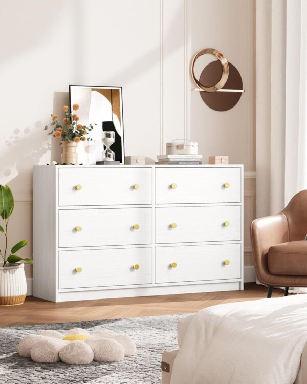 Nicehill Dresser for Bedroom with 6 Drawers, Fabric Storage Tower, Dresser & Chest of Drawers Organizer, Storage Cabinet for Hallway, Closets, Living Room,White Dresser Wooden（White） - Image 2