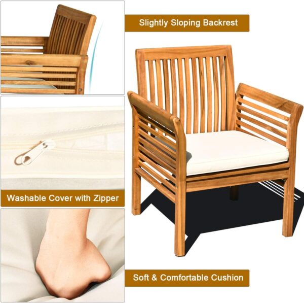 Tangkula 4 Piece Outdoor Acacia Wood Sofa Set with Water Resistant Cushions, Padded Patio Conversation Table Chair Set w/Coffee Table for Garden, Backyard, Poolside (1) - Image 7