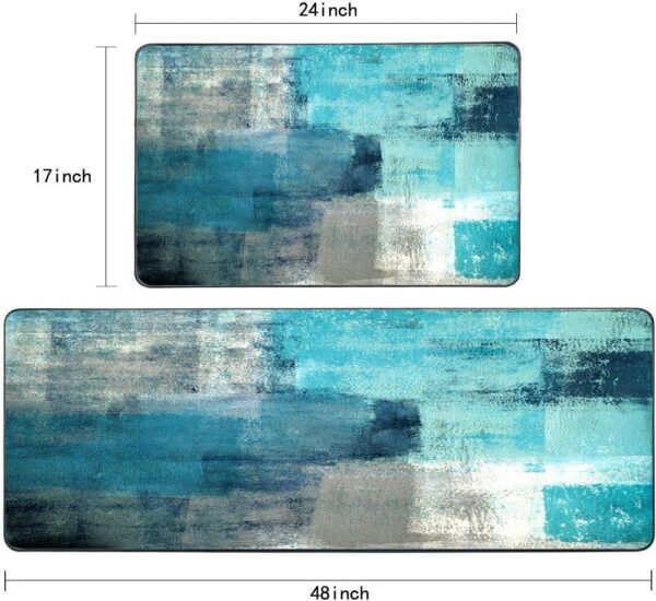 Rugs for Kitchen Floor,TOMWISH Abstract Area Rug Turquoise and Grey Abstract Art Painting 17"X48"+17"X24" Non-Slip Kitchen Rug Set for Kitchen Dining Room,Floor Home,Office,Sink,Laundry - Image 7