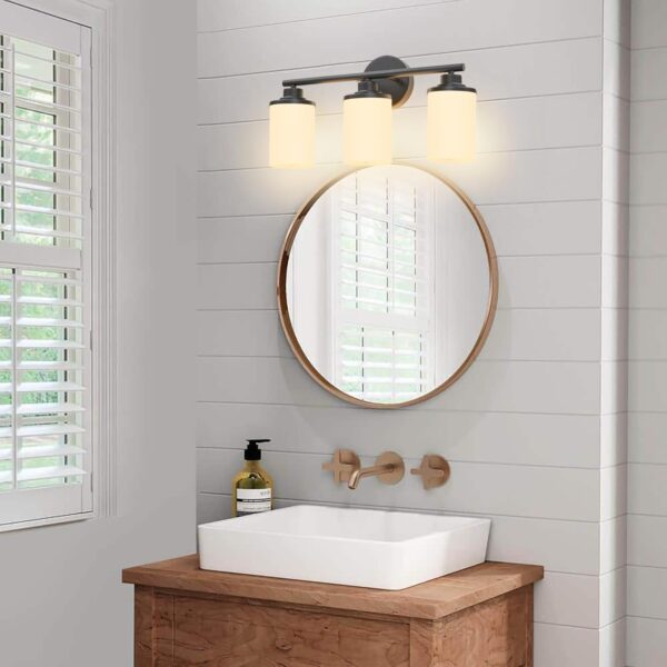 Matte Black Bathroom Light Fixtures,3-Light Black Vanity Lights,Black Bathroom Lights Over Mirror,Modern Wall Sconces with Frosted Glass Shades for Bathroom,Living Room - Image 2