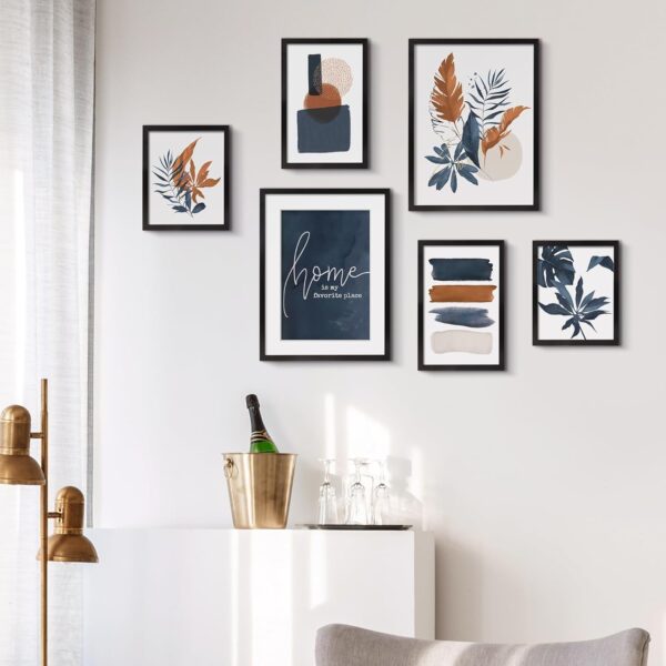 ArtbyHannah Framed Wall Art for Living Room, 6 Pieces Boho Botanical Wall Art with Blue Orange Tropical Plants and Color Blocks for Wall Decor, Multi Sizes - Image 7