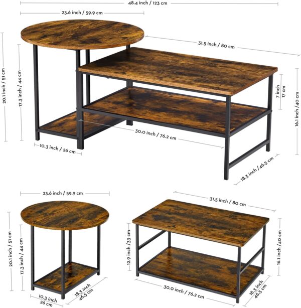 WOHOMO Coffee Table, Mid Century Modern Coffee Table for Living Room Rustic Farmhouse Center Table 2 in 1Detachable Table Set, Rustic Brown - Image 3