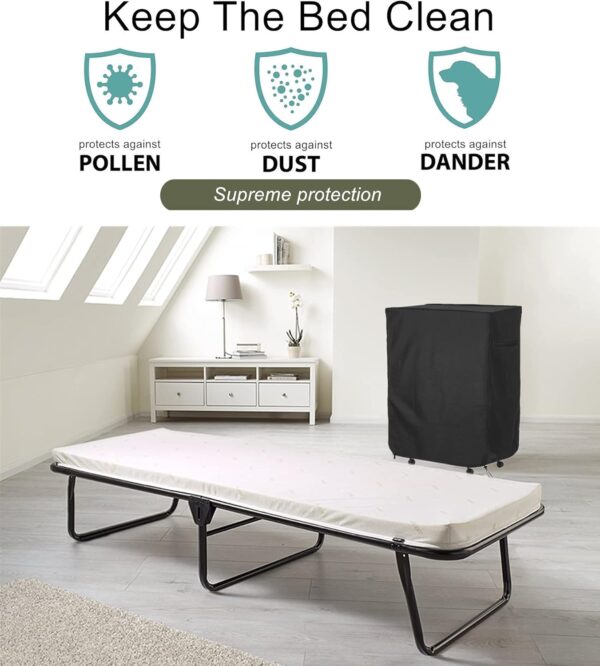 Folding Bed Storage Cover, Falezern 38 in Adjustable Rollaway Bed Cover, Waterproof and Dustproof, with Zipper and Elastic Drawstring, Thickened Storage Cover for Folding Cot Bed, Fold Up Bed - Image 7
