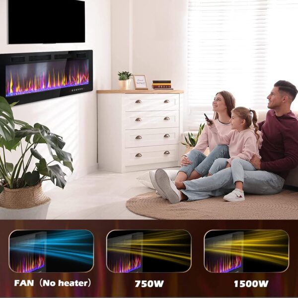 LEMBERI 50 inch Electric Fireplace Recessed and Wall Mounted,750/1500W Heater and Linear Fireplace with Touch Screen Control Panel, Timer,Remote Control,Adjustable Flame Color and Speed - Image 5