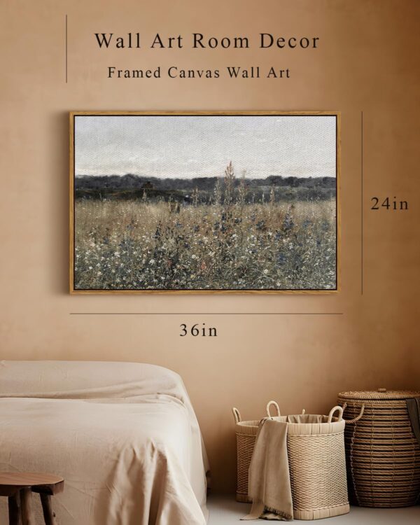 InSimSea Framed Canvas Wall Art Vintage Decor, Landscape Wall Art, Meadow with Flowers Art Decor, Modern Farmhouse Decor, Cottagecore Bedroom Bathroom Office Decor, 24"x36" - Image 5
