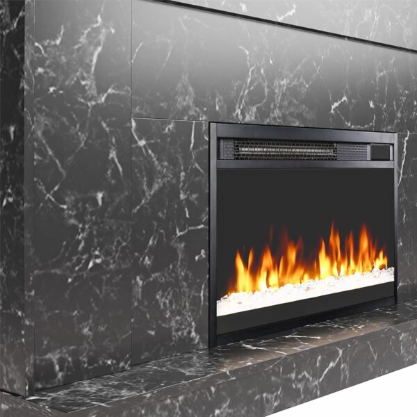 CosmoLiving by Cosmopolitan Liberty 52 Inch Electric Fireplace with Mantel, Replaceable Fireplace Insert Heater, Remote Control, Timer, Color Changing Crystal Ember Flames, Black Marble - Image 6