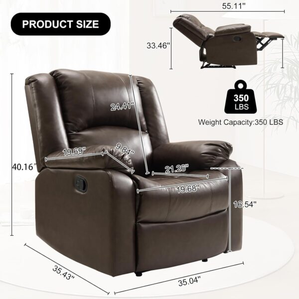 EASELAND PU Leather Recliner Chairs for Adults, Reading Recliner Chairs for Bedroom, Fluffy Arm Chair with High-Density Sponge Cushion, Reclining Chairs with Lumbar Support for Living Room(Brown) - Image 2