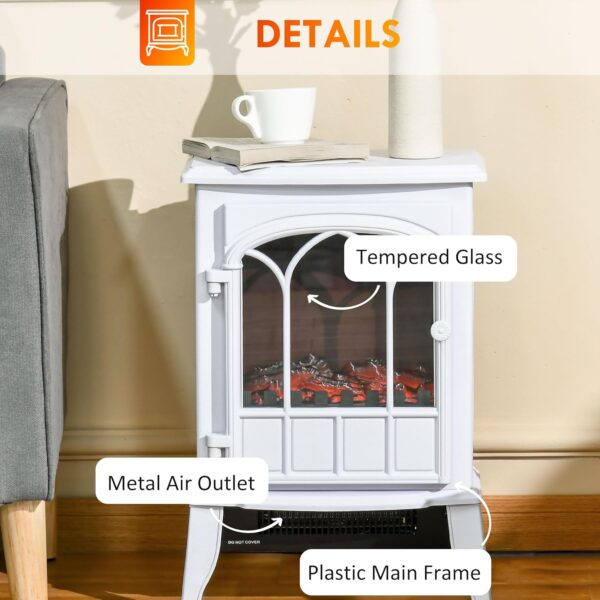 HOMCOM 22" Electric Fireplace Stove, Freestanding Fire Place Heater with Realistic Logs and LED Flame, Adjustable Temperature, Overheat Protection, 750W/1500W, White - Image 7