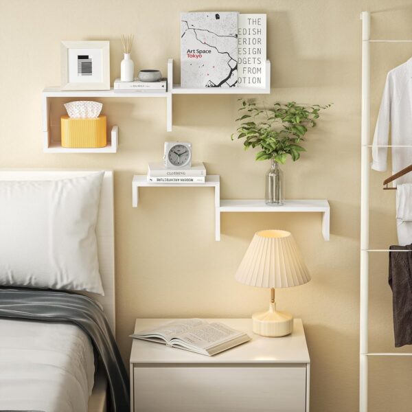 SRIWATANA Floating Shelves for Wall, Wall Shelves for Bathroom, Bedroom, Living Room, Kitchen, Office, Wood Shelves for Wall Decor Set of 5 (Washed White) - Image 3