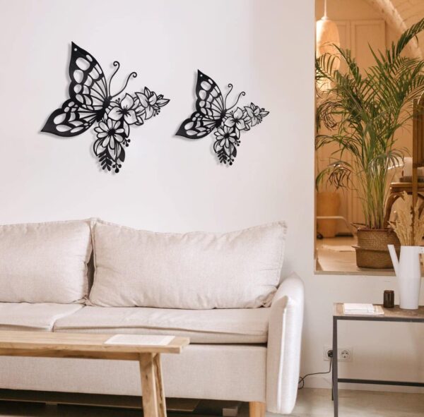 EZ4ENCE Butterfly Decoration Wall Art, Metal Hanging, Wall Home Decor, Boho, Nature Themed, Bohemian Style, for Bedroom Living Room Home Wall, Black, Large - Image 3