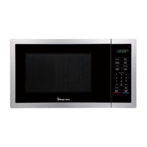 Magic Chef 900 Watts 0.9 Cubic Feet Small Countertop Microwave Oven for Compact Spaces with 6 Pre Programmed Cooking Modes, Stainless Steel