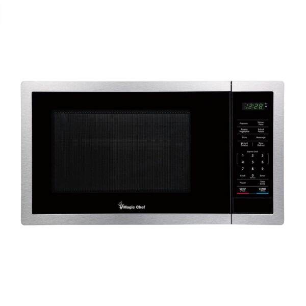 Magic Chef 900 Watts 0.9 Cubic Feet Small Countertop Microwave Oven for Compact Spaces with 6 Pre Programmed Cooking Modes, Stainless Steel