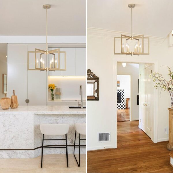 Gold Chandelier, 6-Light Farmhouse Chandeliers for Dining Room, Modern Geometric Hanging Light Fixture Over Table Living Room Foyer Entryway Hallway Kitchen Island Lighting Fixtures,E12 - Image 5