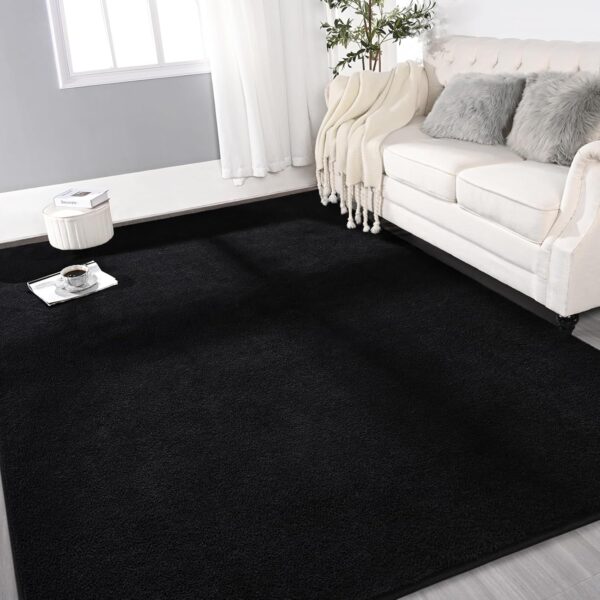 Large Ultra Soft Modern Area Rugs for Living Room Bedroom, 5x8 Feet Black Thickened Memory Foam Indoor Solid Minimalist Carpets, Non-Slip Comfy Rug for Boys Girls Nursery Room Home Decor