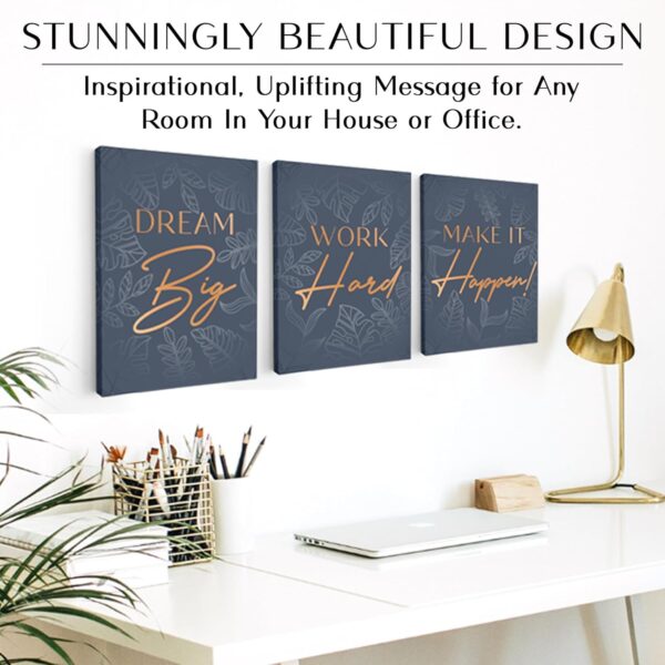 Inspirational Wall Décor for Office, Bedroom, Living Room - 3pc Motivational Poster Set - Framed Canvas - 12.5 x 15 Inch Wall Art - Image 2