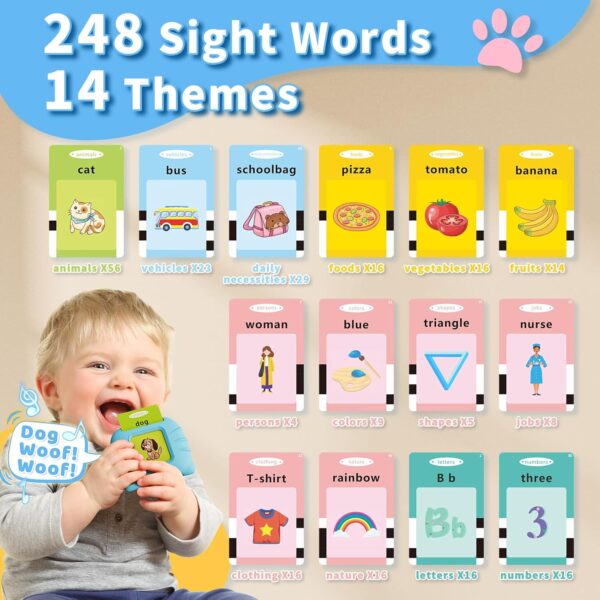 Toddler Toys Talking Flash Cards for 1 2 3 4 5 6 Year Old Boys and Girls, Autism Sensory Toys for Autistic Children, Learning Educational Montessori Speech Therapy 248 Sight Words Kids Gifts - Image 3