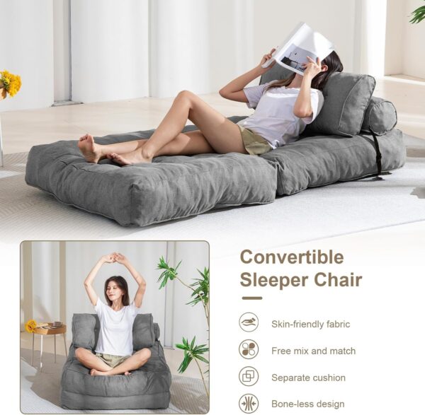 YOSHOOT Folding Couch Sofa Bed, Convertible Sleeper Chairs with Back Support, Foldable Couch Futon Mattress with Pillow, Portable Fold Out Chair Bed Floor Mattress Floor Couch for Living Room - Image 5