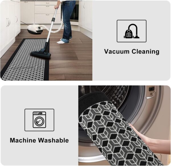 KIMODE Farmhouse Kitchen Rugs 20"x47",Non-Slip Washable Kitchen Mat,Absorbent Black Kitchen Mats for Floor Front of Sink, Kitchen Carpet for Hallway/Laundry Room - Image 5