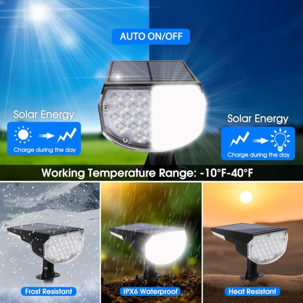 E ENERGETIC LIGHTING Solar Lights Outdoor Waterproof IP68, 4 Lighting Modes Solar Powered Garden Yard Spot Solar Lights for Christmas Outside Landscape- 2 Pack (Daylight) - Image 5