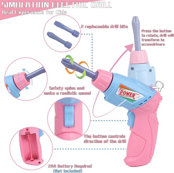 Kids Tool Set, 48PCS Toddler Tool Set with Electronic Toy Drill & Kids Tape Measure,Pretend Play Construction Toys Costume with Kids Tool Belt & Gloves,Toy Tools Box for Girl Boy Ages 3-8 - Image 2