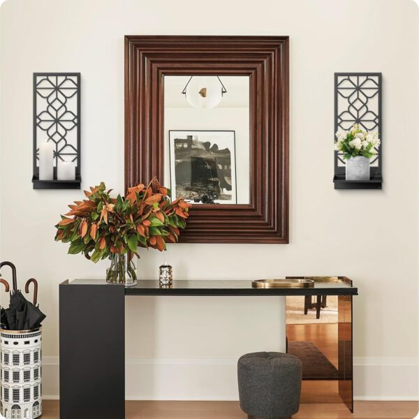 Black Metal Wall Candle Holder Minimalist Retro Line Metal Wall Art Decor Black Rustic Wall Art Decor for Living Room Dining Room Bedroom Bathroom (2 Pack, 16.5 x 7 in) - Image 7