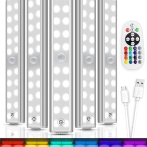 Under Cabinet Lighting, Under Counter Lights for Kitchen 5 Packs 48 LED 15 Color Temps Dimmable Battery Operated RGB Lights with Remote Wireless Closet Lights for Bedroom Wardrobe Stair