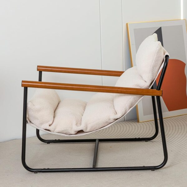 MAXYOYO Sherpa Accent Chair, Boucle Arm Chair Living Room Chair, Reading Accent Chair, Mid Century Modern Bedroom Chair,Teddy Armchair Wooden Arms Metal Frame - Image 7