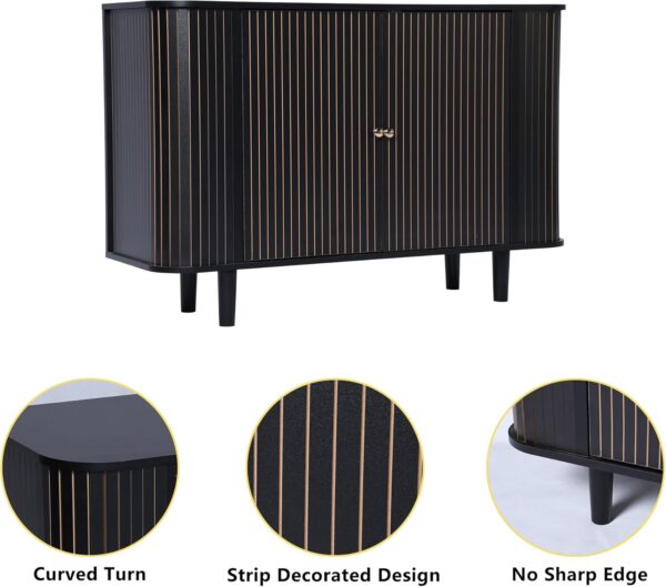 Storage Cabinet, Sideboard Buffet Cabinet with Stripping Decorated Design, 2 Doors and Adjustable Shelve, Console Table, Credenza for Living Room, Dining Room, Bedroom (Black) - Image 6